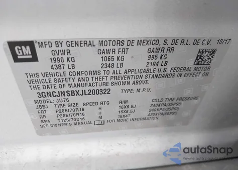 2018 Chevrolet Trax Ls from USA, damaged, VIN 3GNCJNSBXJL200322